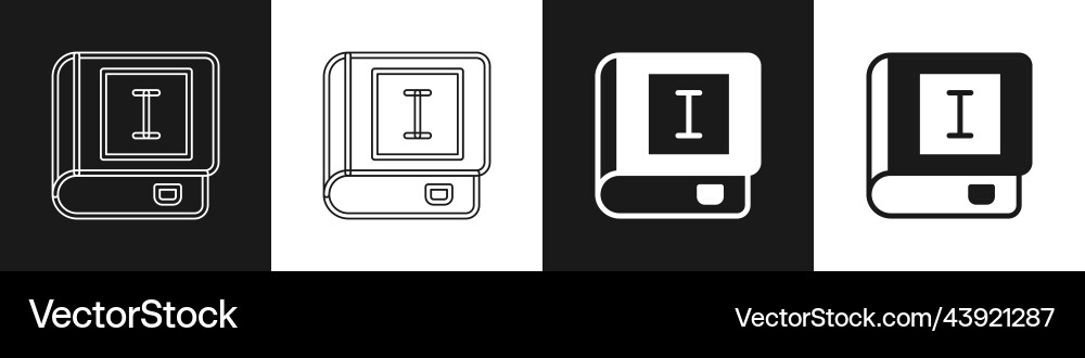 Set Book Icon Isolated On Black And White Vector Image