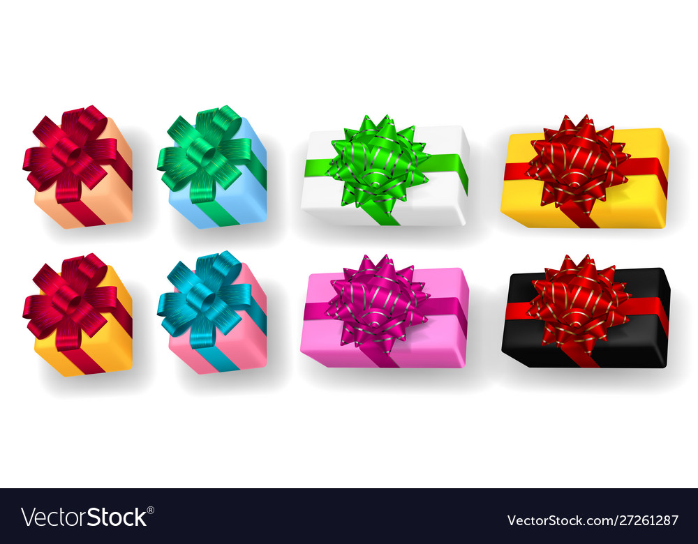 Set multicolored gift boxes with bows