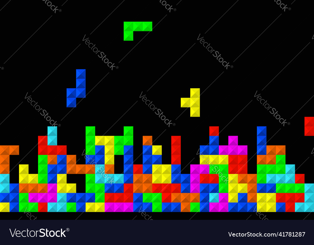 Game tetris pixel bricks pieces with black shadow Vector Image