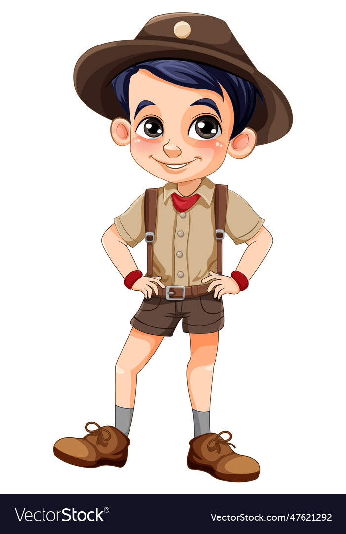 Boy scout in uniform cartoon character Royalty Free Vector