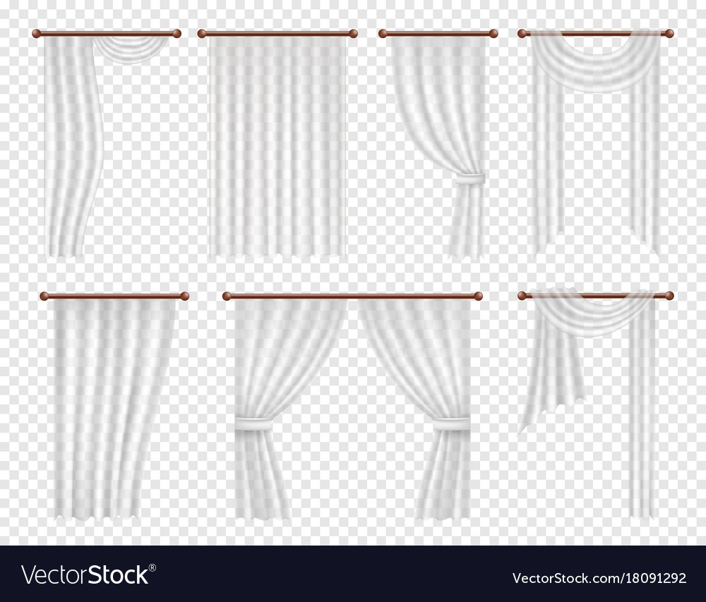 Realistic White Window Curtains And Drapes Vector Image