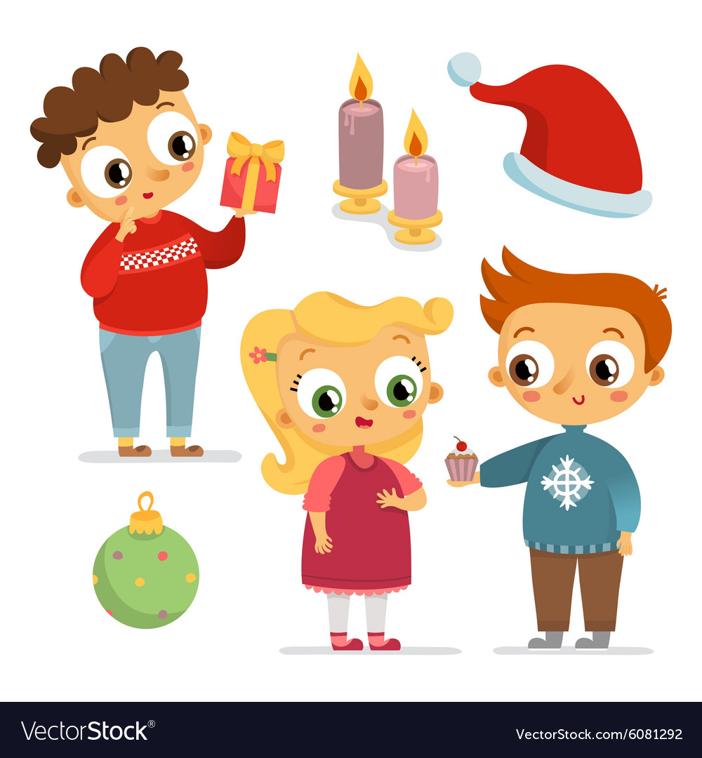 Set of children characters and christmas symbols Vector Image