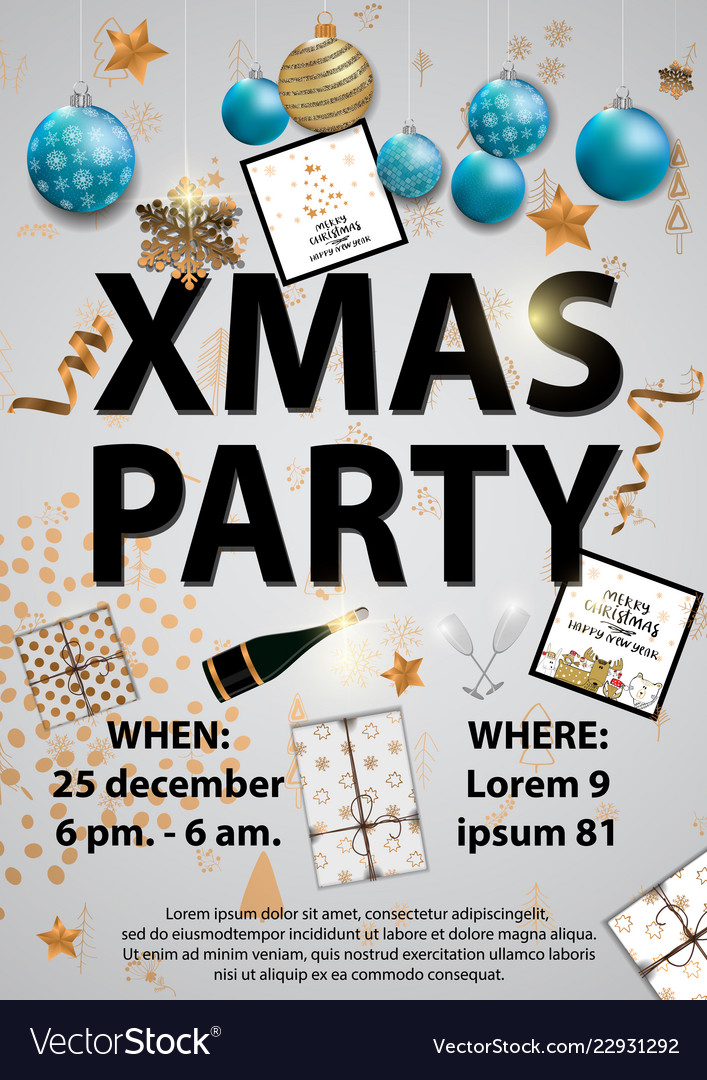 xmas party invitation card designe with christmas vector image