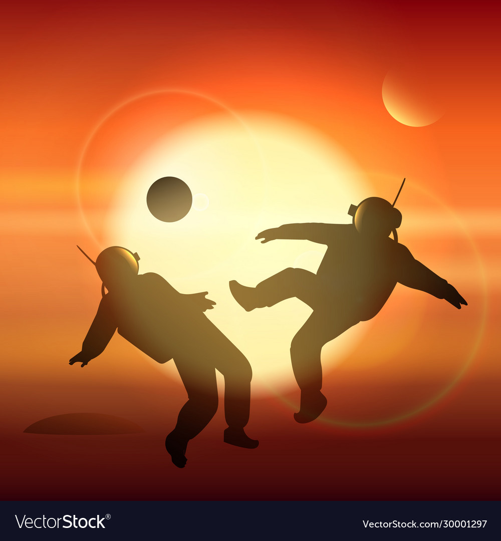 Astronauts plays football on planet mars Vector Image