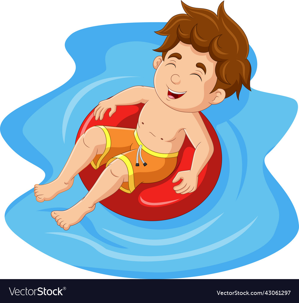 Cartoon little boy floating with inflatable ring Vector Image