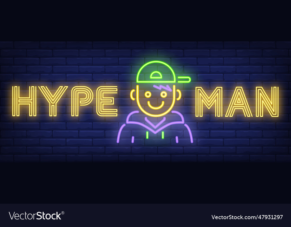 Hype man neon text with young guy Royalty Free Vector Image