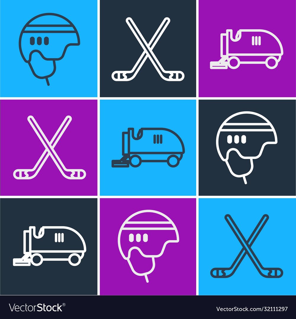 Set line hockey helmet ice resurfacer and ice Vector Image