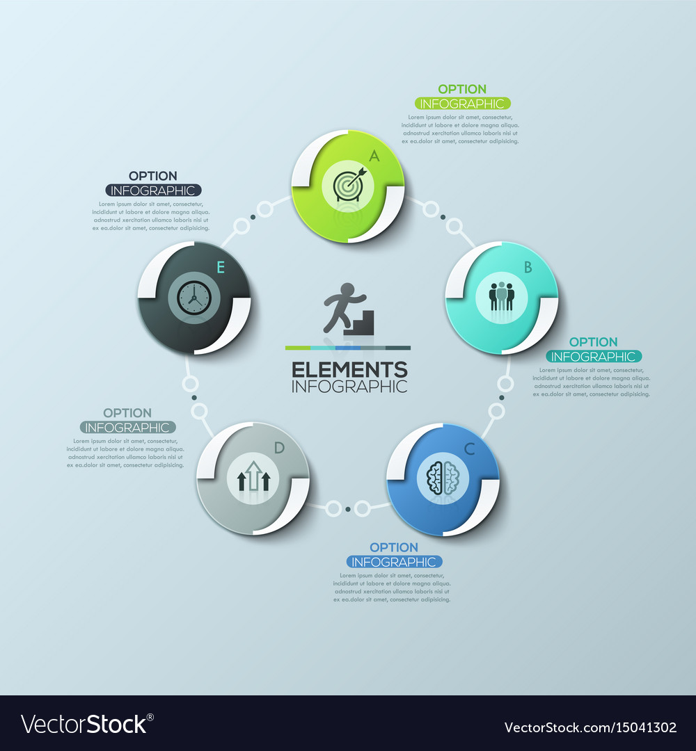 Circular diagram with 5 round elements connected Vector Image