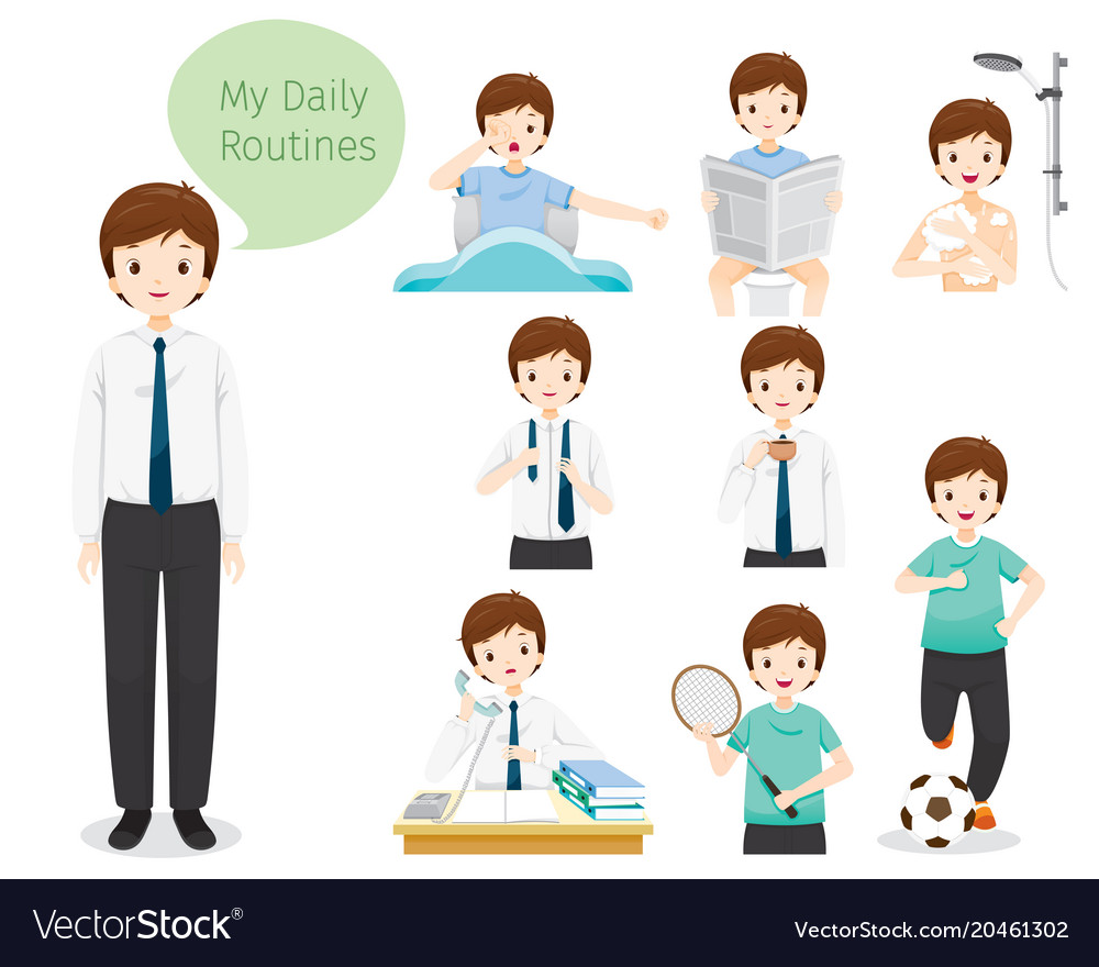 Daily routines of man Royalty Free Vector Image