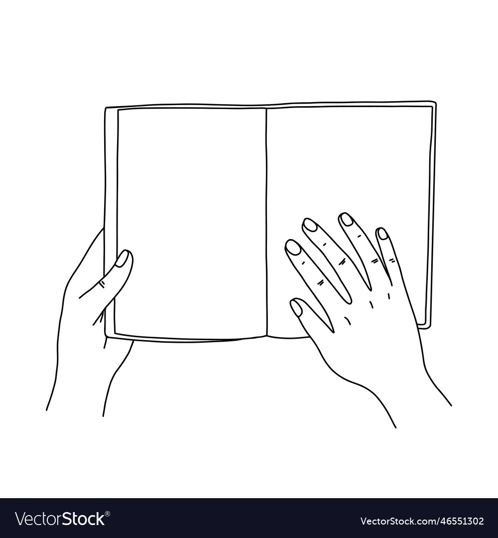 Open book in female hands outline Royalty Free Vector Image