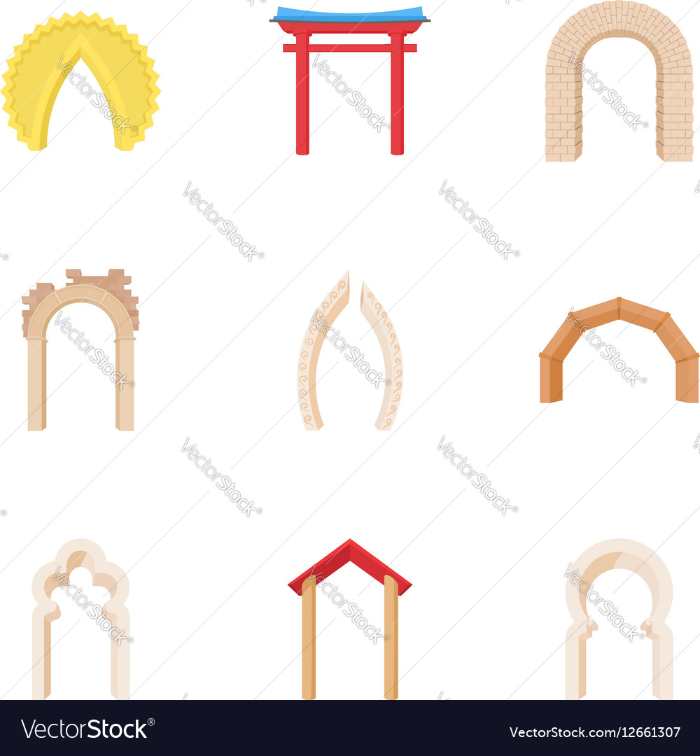 Arch icons set cartoon style