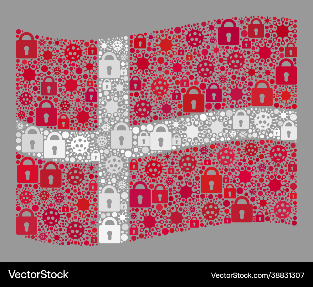 Lockdown waving denmark flag - collage with locks Vector Image