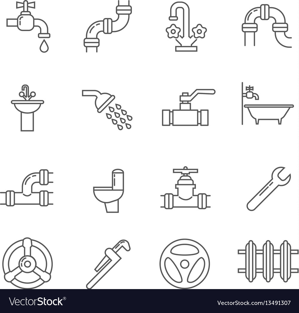 Plumbing sewerage pipe faucet thin line vector image Plumbing sewerage pipe faucet thin line