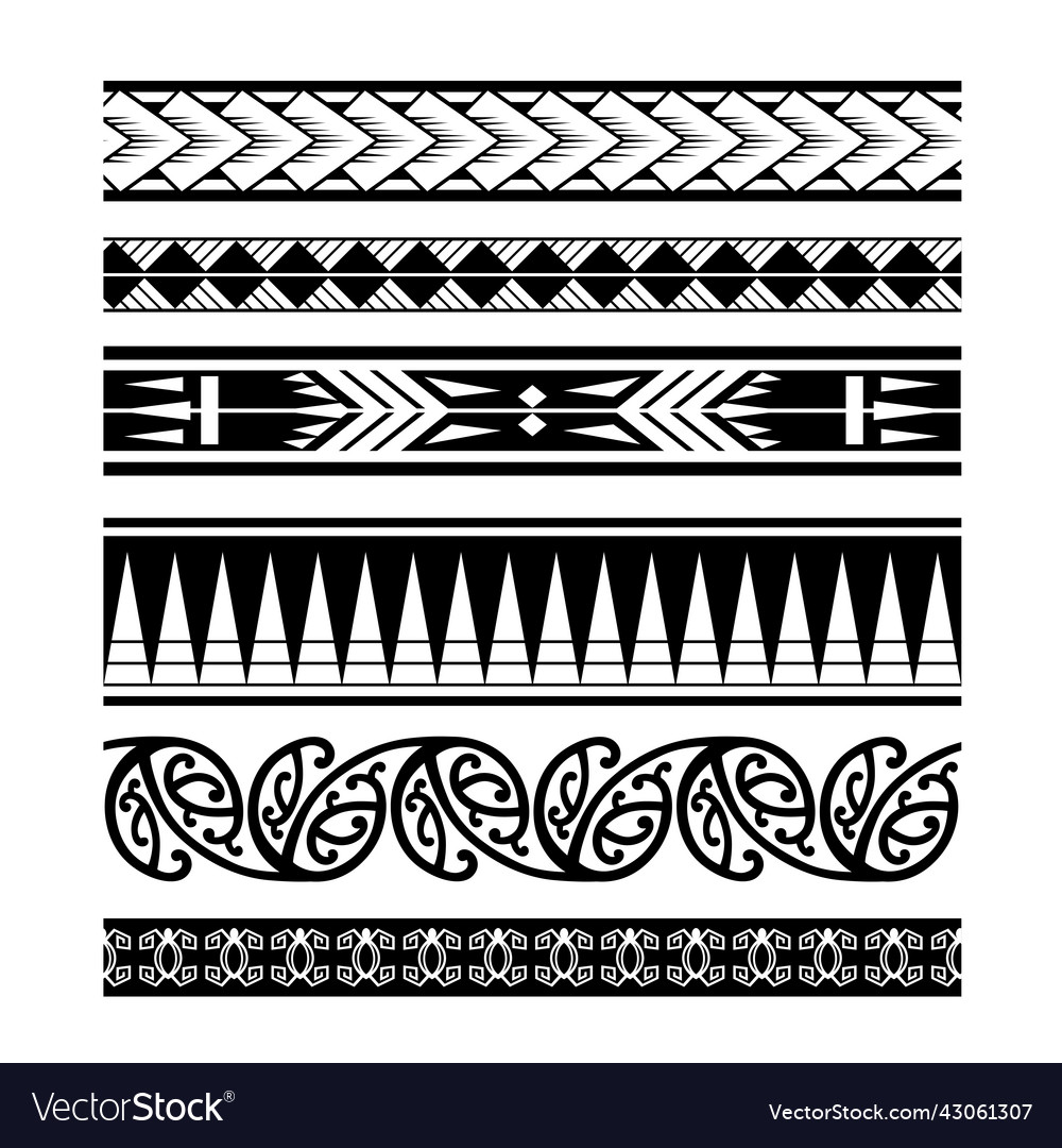 Polynesian culture seamless borders Royalty Free Vector