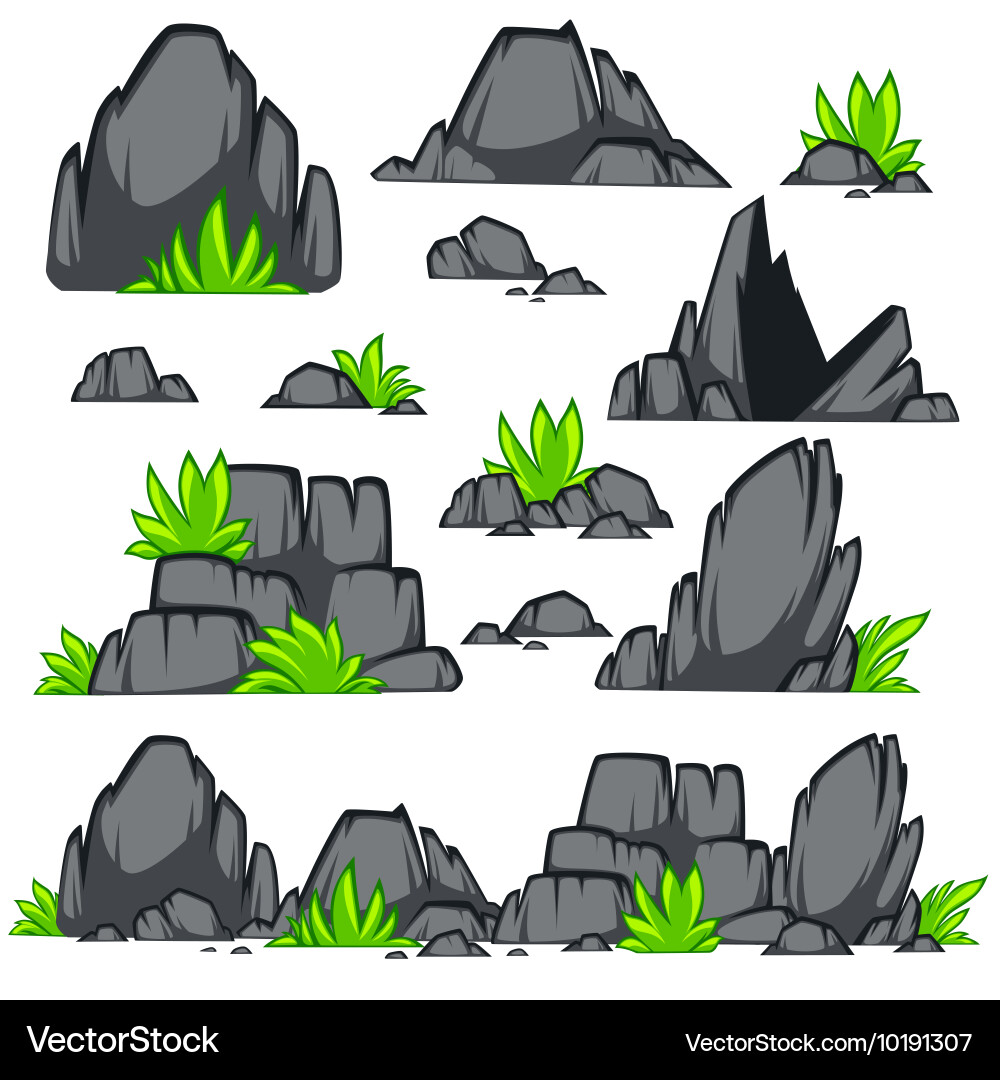 Rock stone cartoon flat style set of different Vector Image