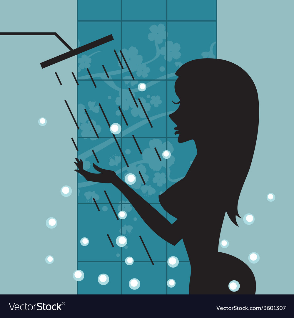 Silhouette Beautiful Girl Taking A Shower Vector Image