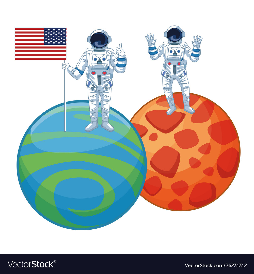 Astronauts team and space explorations cartoons Vector Image