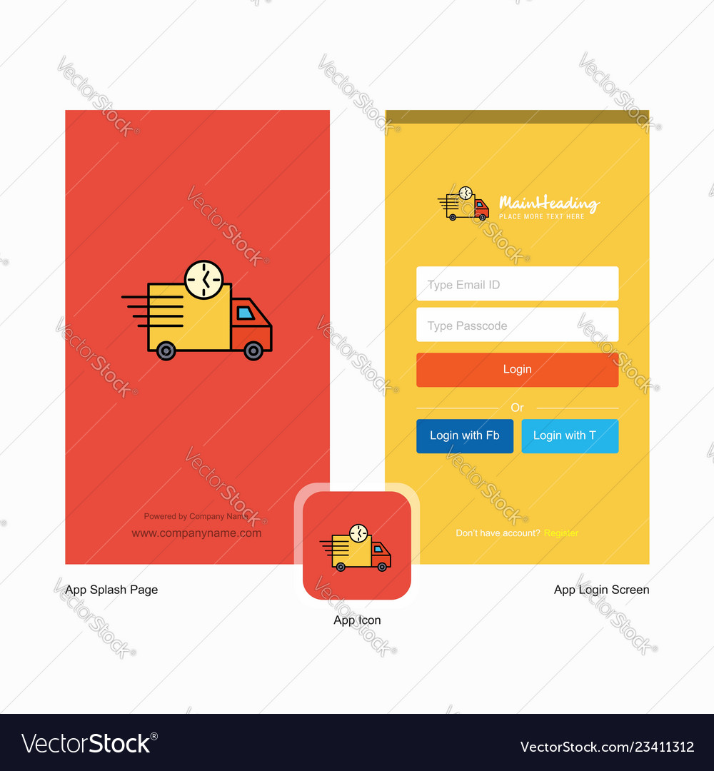 Company on time delivery splash screen and login Vector Image