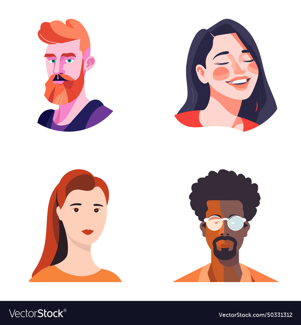 People avatars flat icon set isolated on white Vector Image