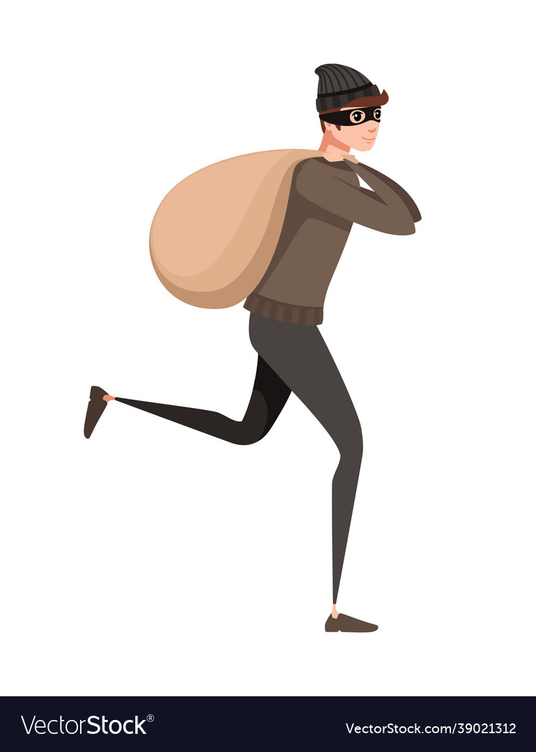 Running thief during robbery with bag cartoon Vector Image Running thief during robbery with bag cartoon Vector Image