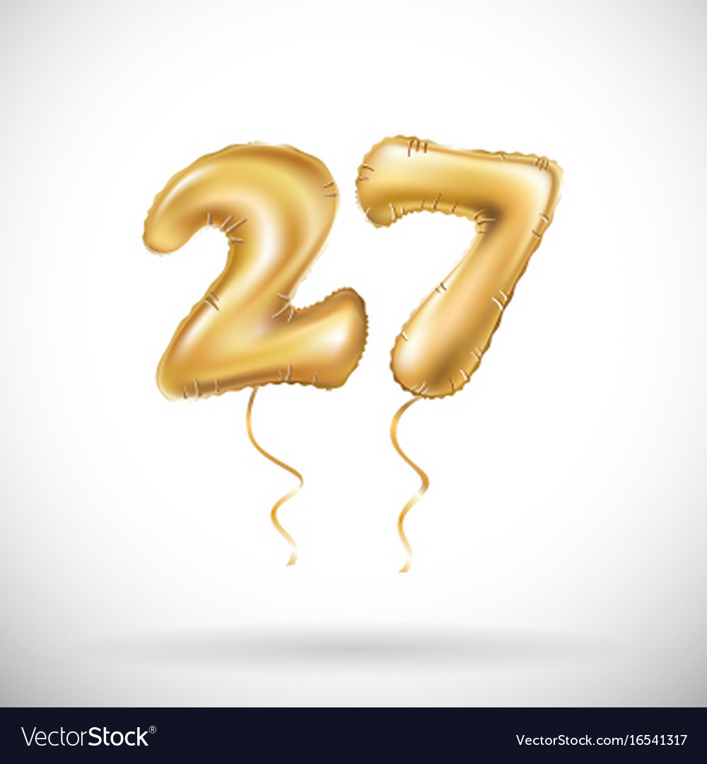 Golden number 27 twenty seven metallic balloon Vector Image