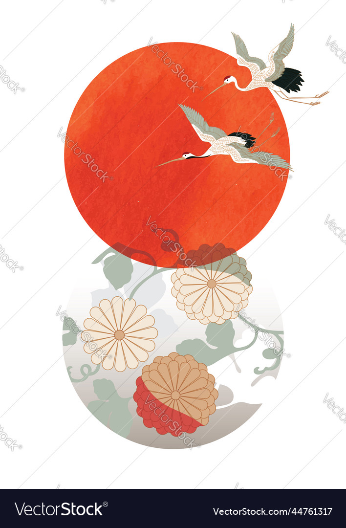 Japanese background with chrysanthemum flower Vector Image