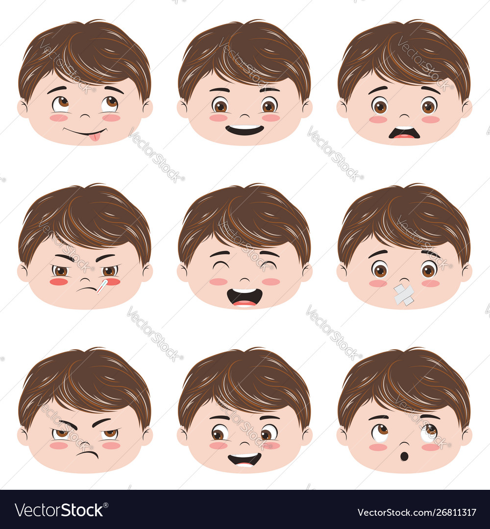 Kawaii boy head emotions Royalty Free Vector Image