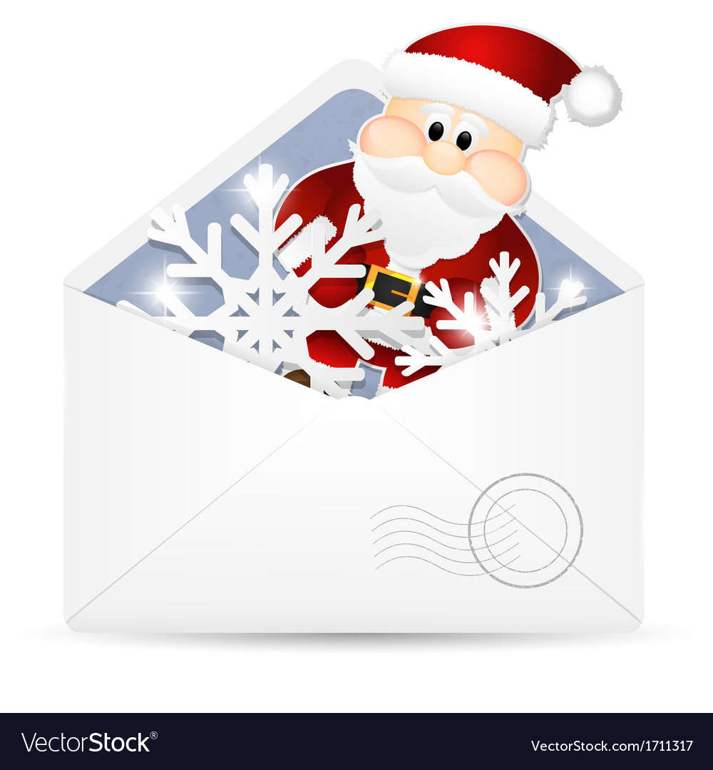 Open envelope with snowflakes and santa claus