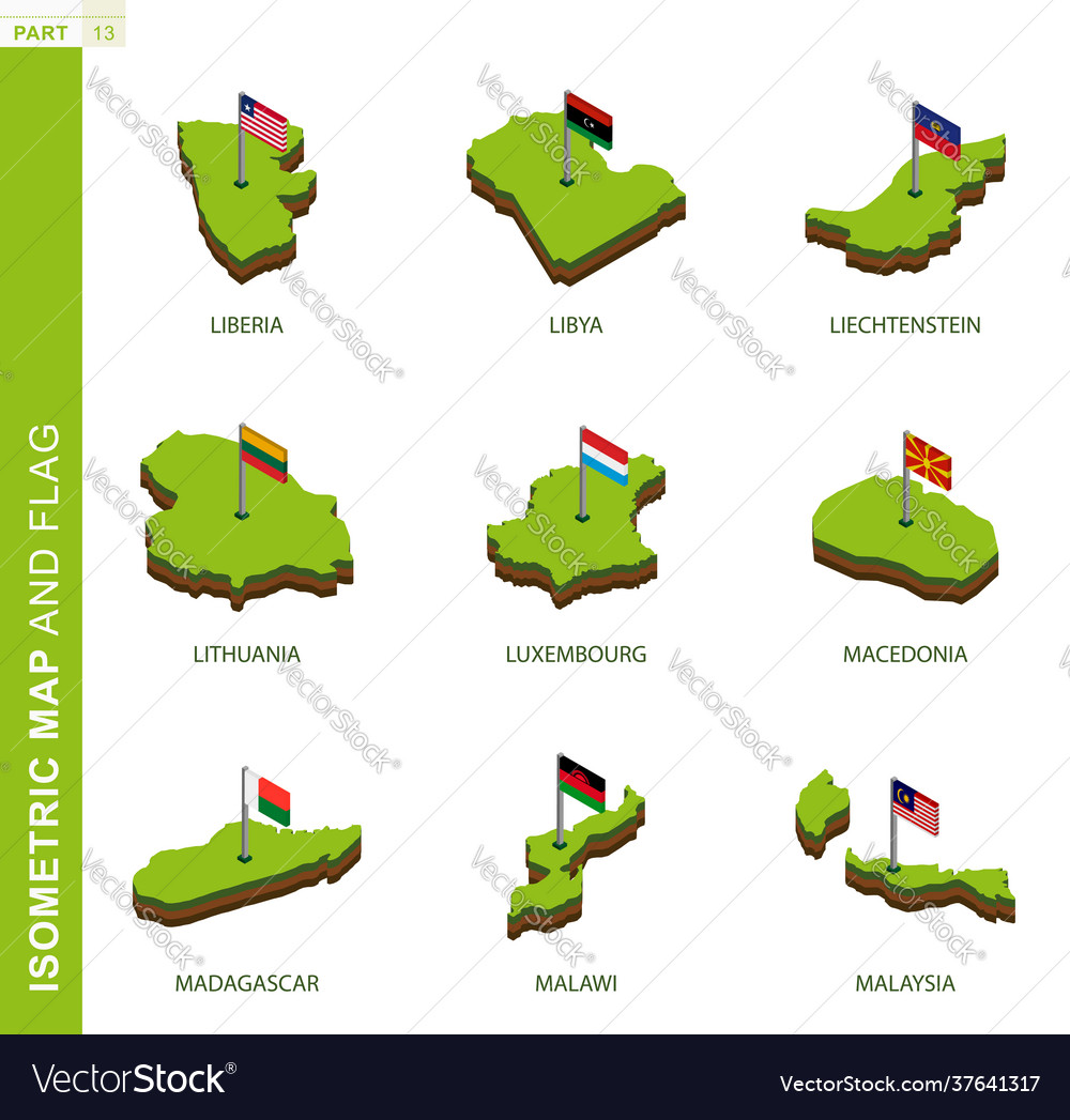 Set 9 Isometric Map And Flag 3d Isometric Shape Vector Image Set 9 Isometric Map And Flag 3d Isometric Shape Vector Image