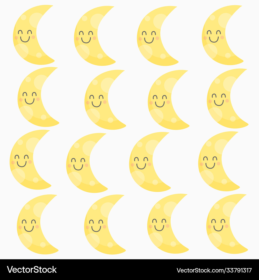 Yellow Smiling Crescent Moon Pattern Background Vector Image