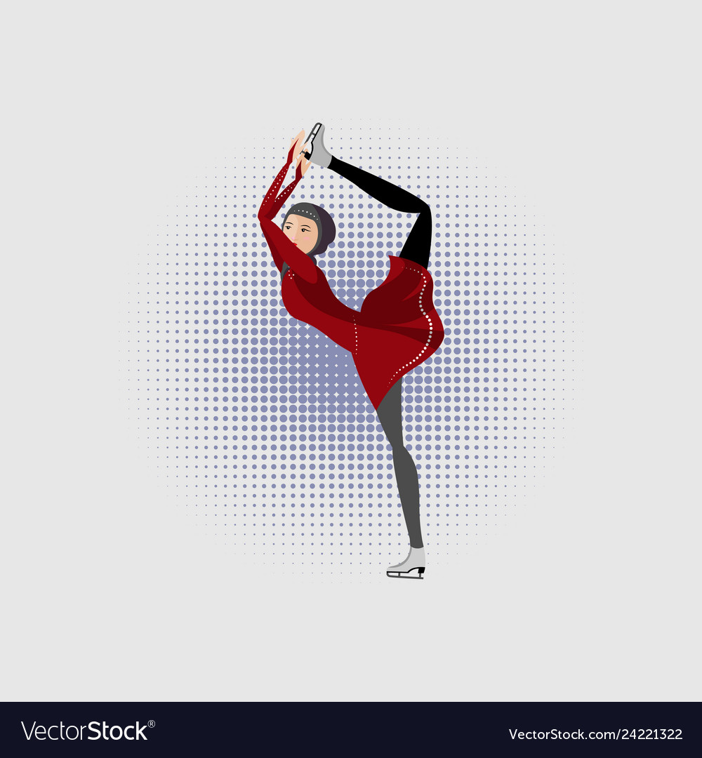Muslim girl in hijab figure skating on ice rink Vector Image
