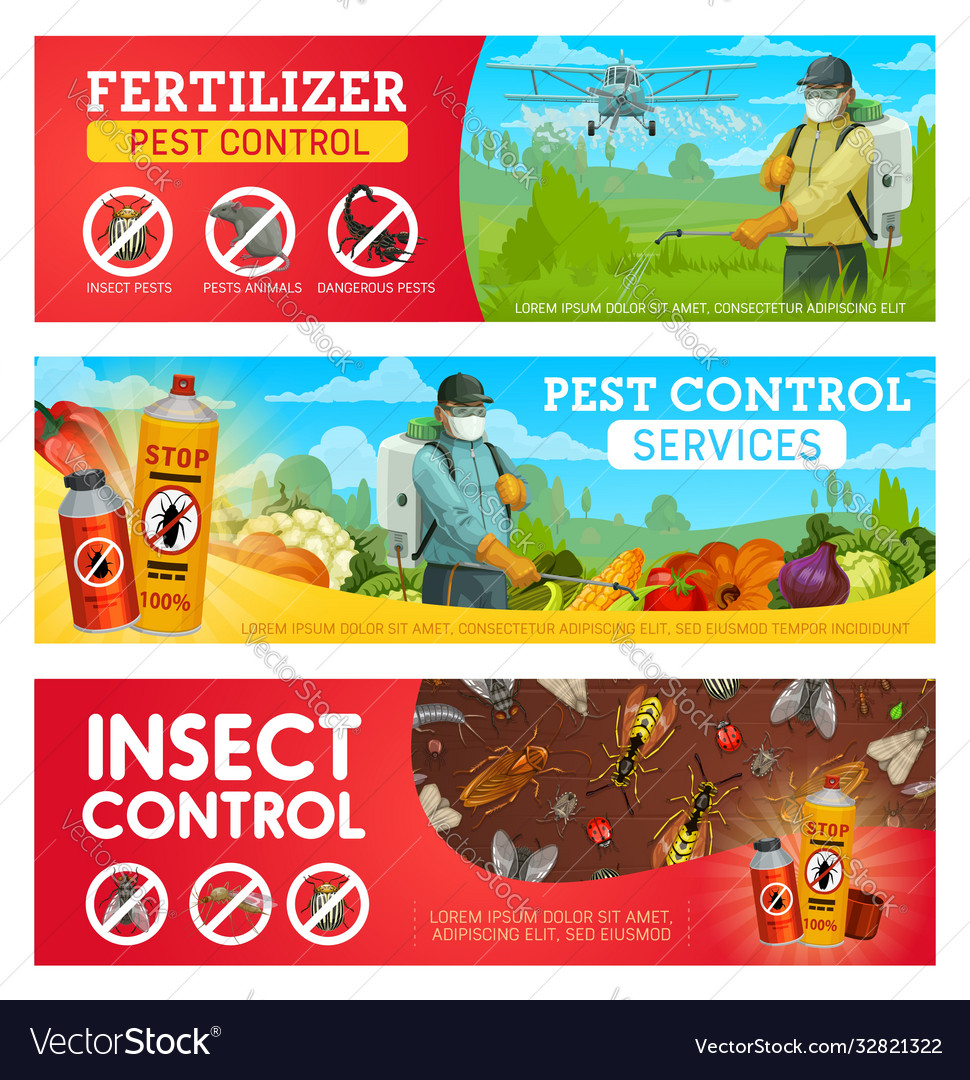 Pest control banners with insects exterminators Vector Image