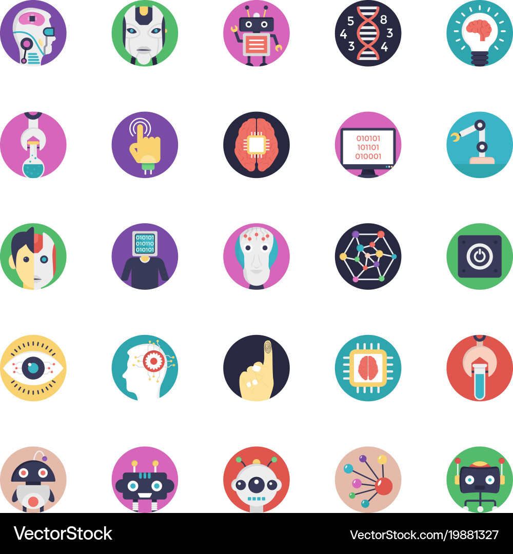 Artificial intelligence flat icons set Royalty Free Vector