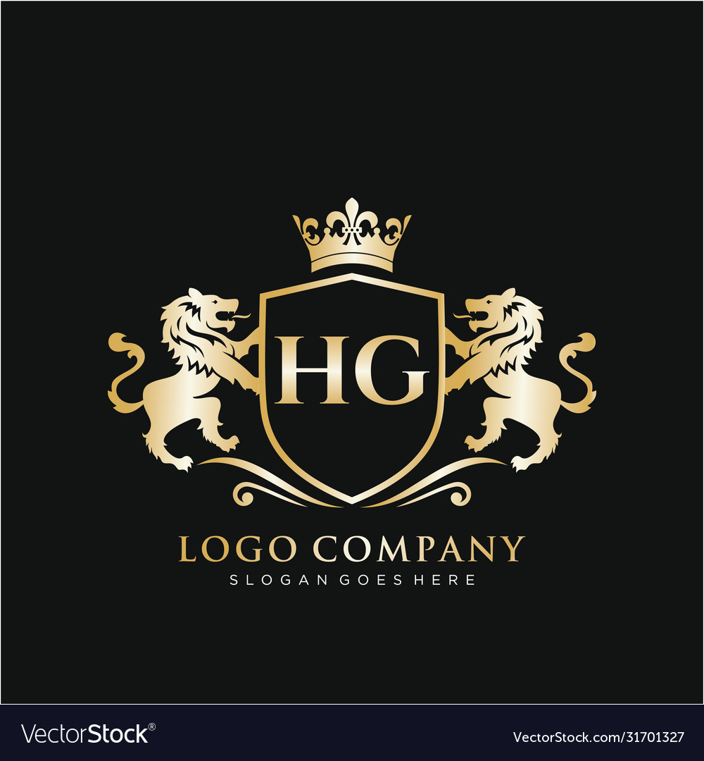 Hg letter initial with lion royal logo template Vector Image