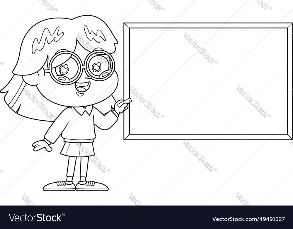 Outlined smiling school girl cartoon character Vector Image