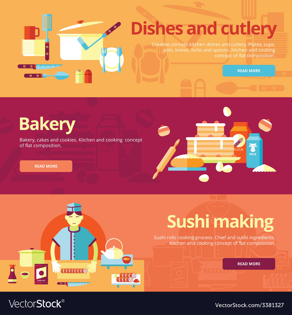 Set of flat design concepts for dishes and cuisine