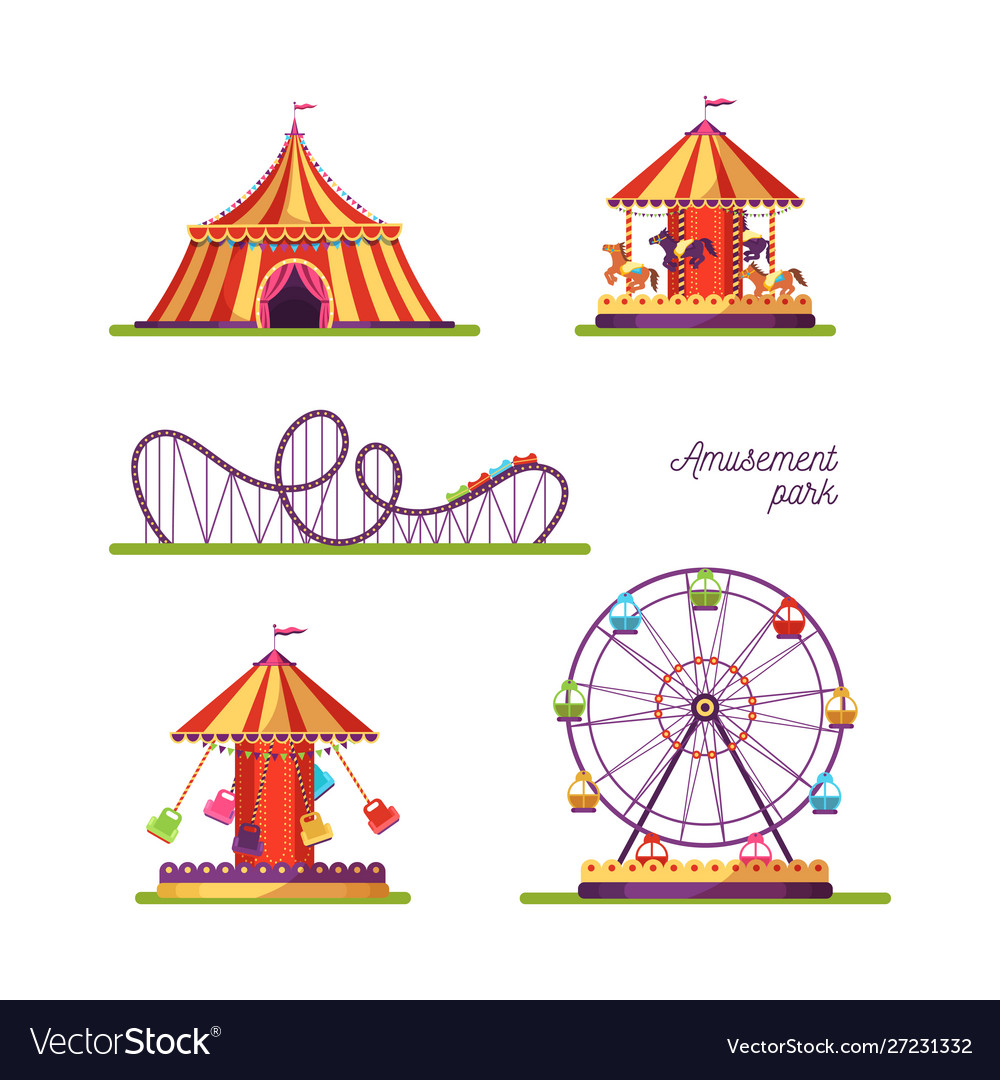 Amusement park attractions set Royalty Free Vector Image