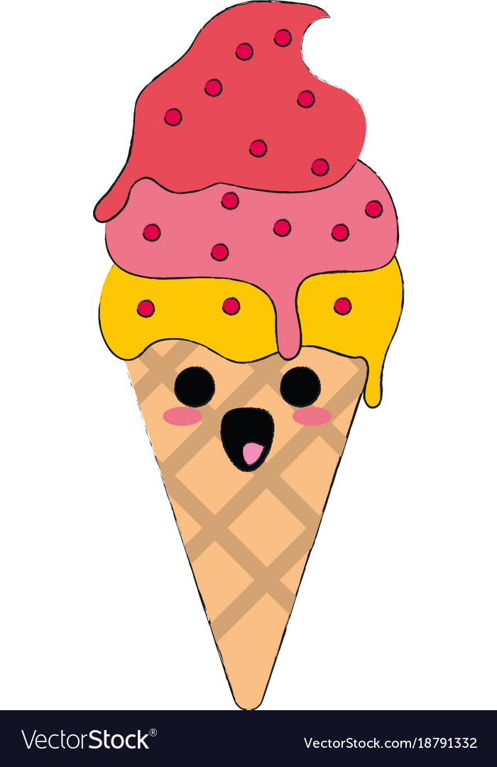 Ice Cream Cone Cute Kawaii Cartoon Royalty Free Vector Image | My XXX ...