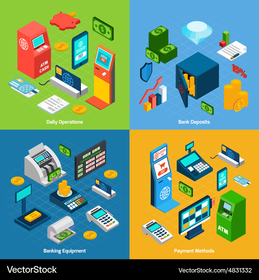 Isometric banking set Royalty Free Vector Image