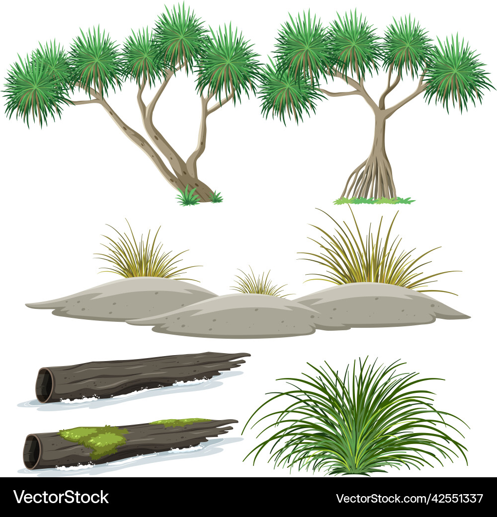 Isolated trees and nature objects set Royalty Free Vector