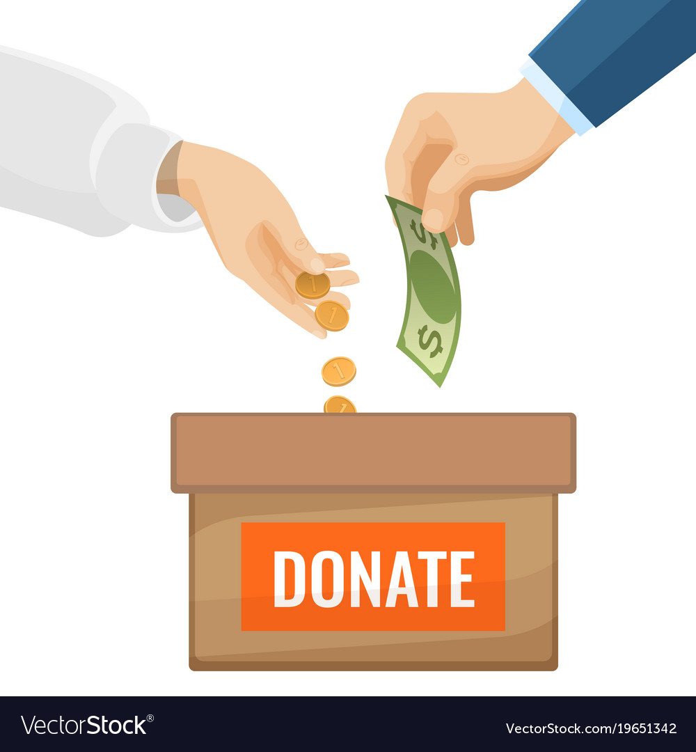 Donate sign on cardboard box with money for Vector Image