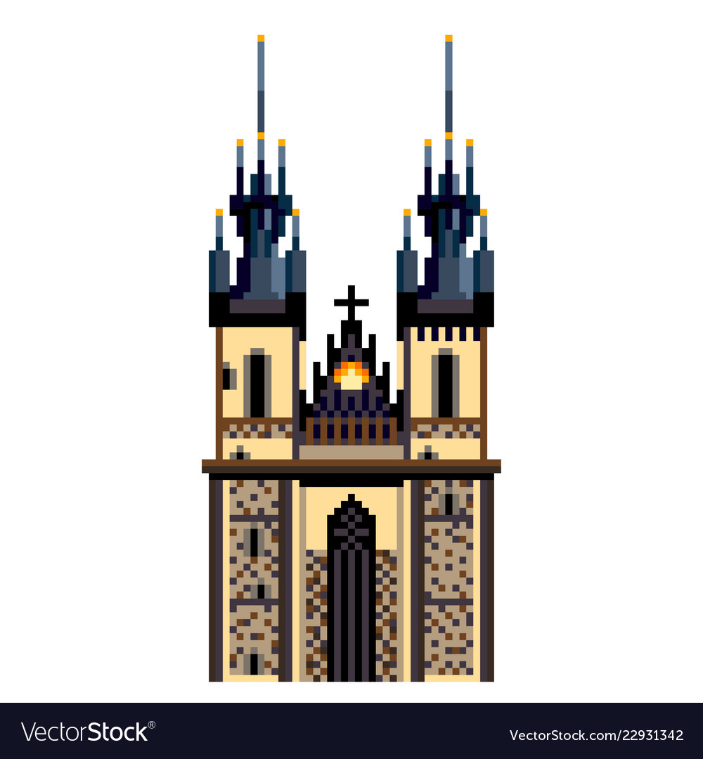 Pixel prague tyn church city symbol detailed Vector Image