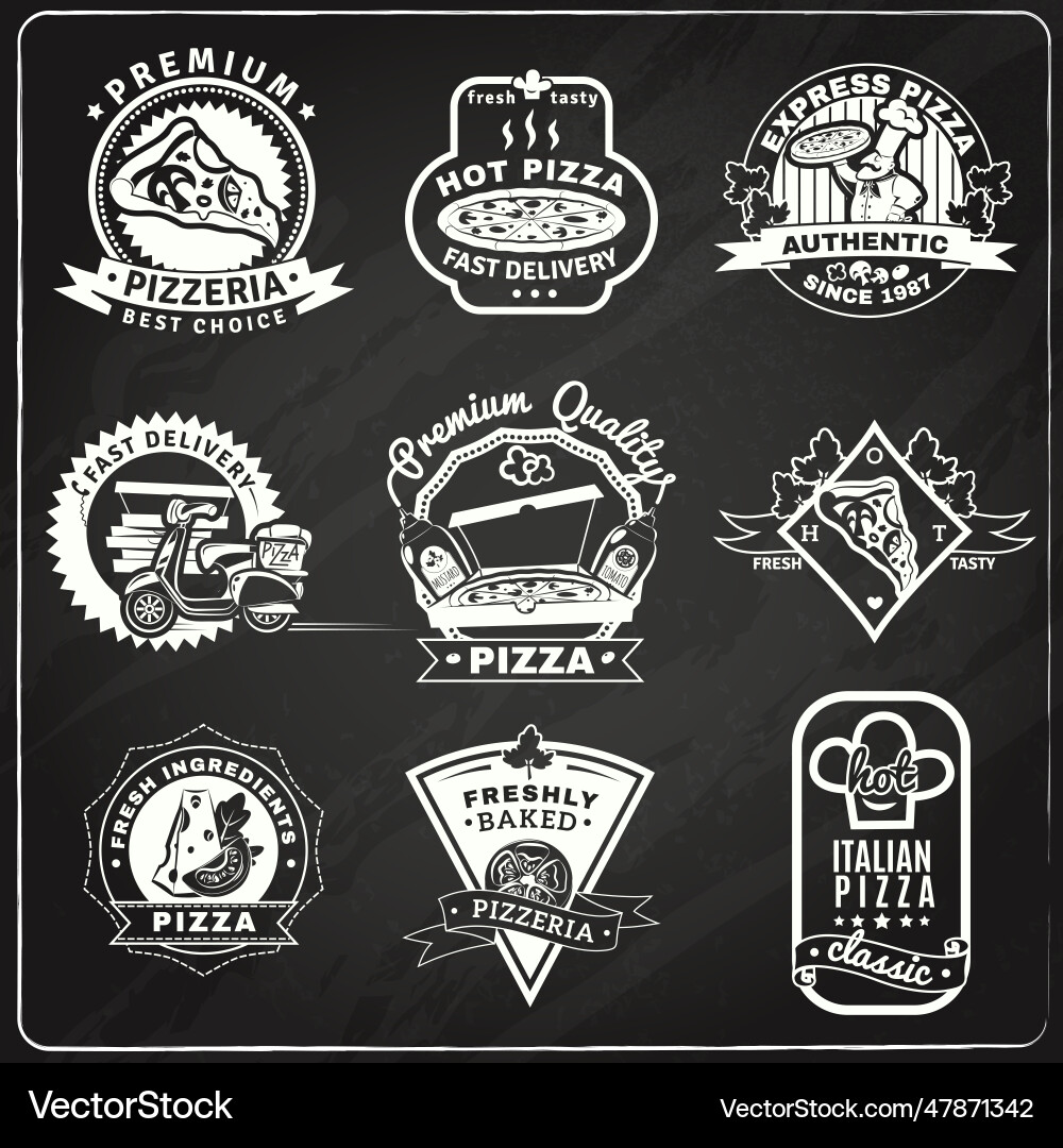 Pizza chalkboard emblems set Royalty Free Vector Image