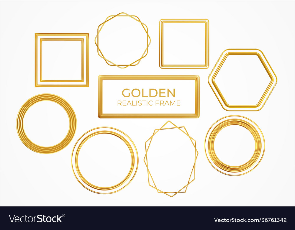Set gold metal realistic frames different vector image Set gold metal realistic frames different