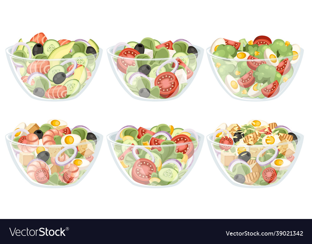 Set Vegetables Salad With Different Royalty Free Vector