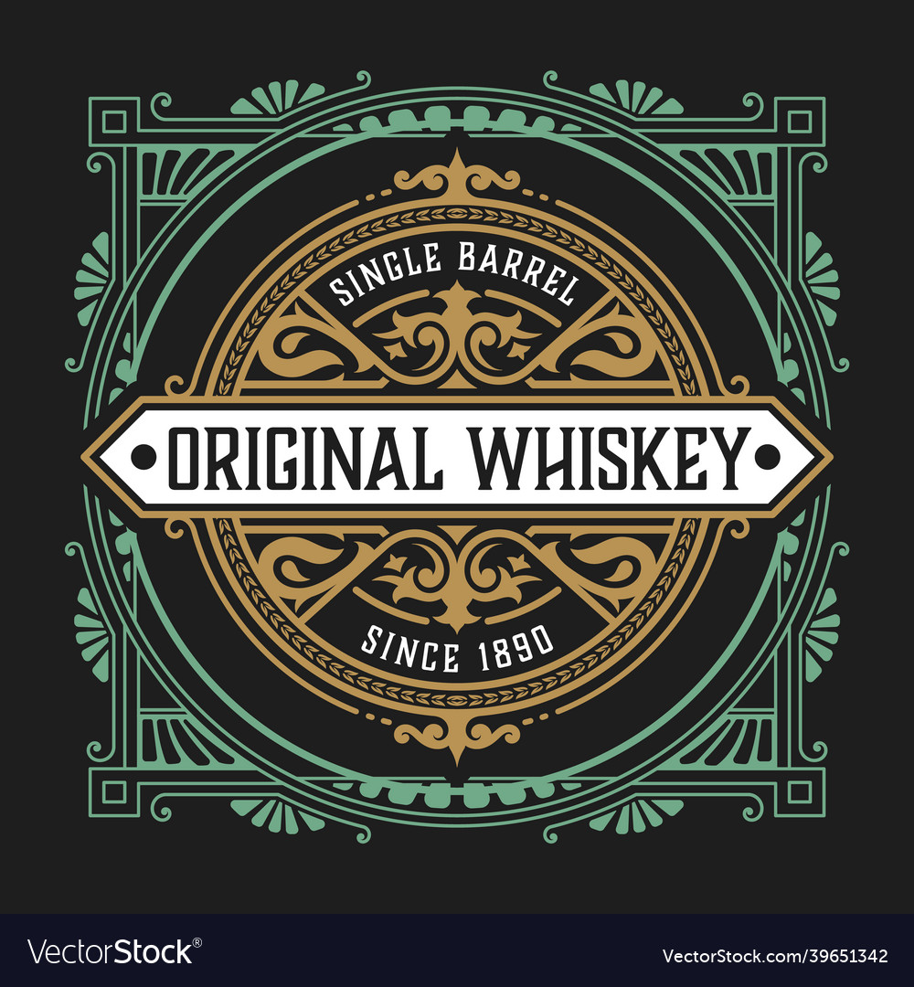 Whiskey label with old frames Royalty Free Vector Image