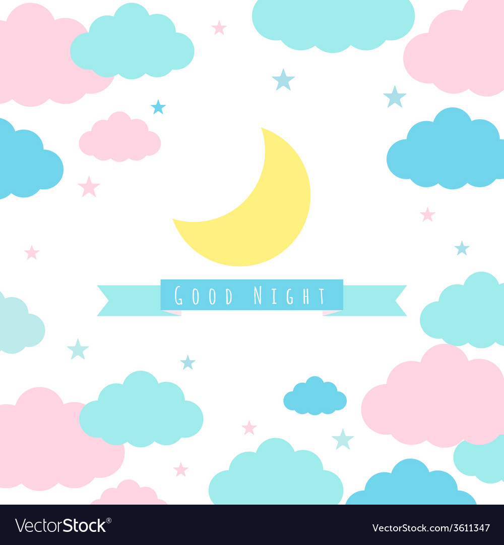 Childish background with moon clouds and stars Vector Image