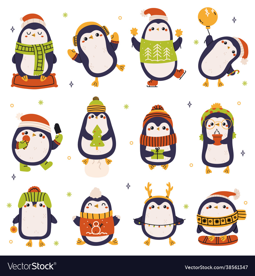 Christmas penguins cute holiday winter Royalty Free Vector