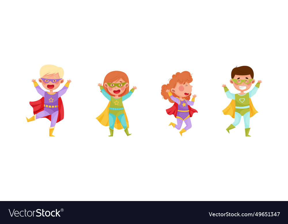 Cute boy and girl in superhero costume with cloak Vector Image