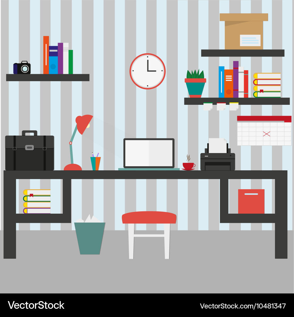 Home workplace flat design Royalty Free Vector Image